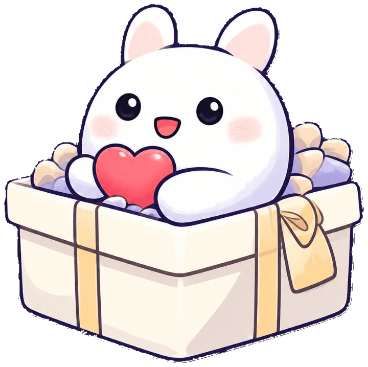 GiftMe mascot in a gift box holding a heart